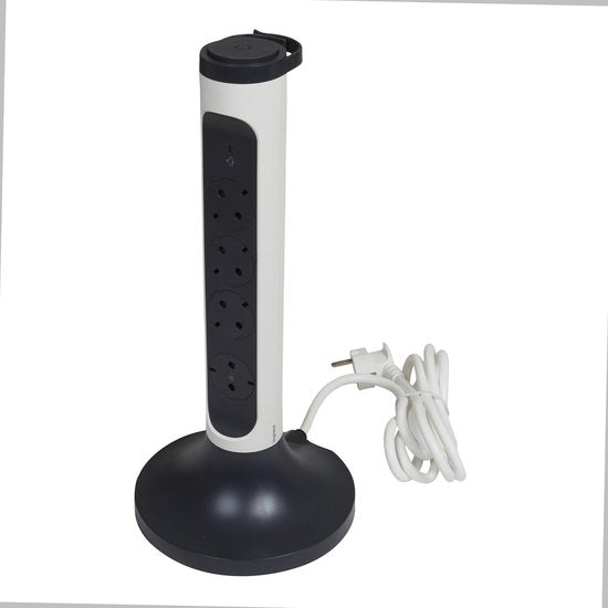 Legrand Vloer Contactdoos - Stekkerdoos - Verdeelstekker 4X2P - Randaarde Nederland - Verlengsnoer 2 Meter - Zwart & Wit