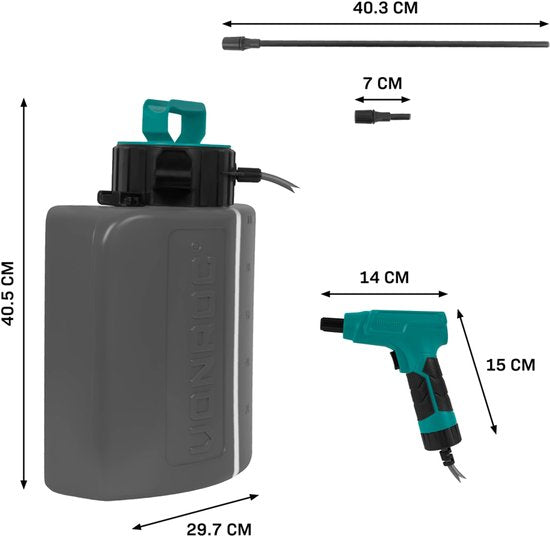 VONROC Accu drukspuit 10 liter – Geïntegreerde 4V accu - Incl. 2 spuitlansen, schouderbanden en USB-C laadkabel