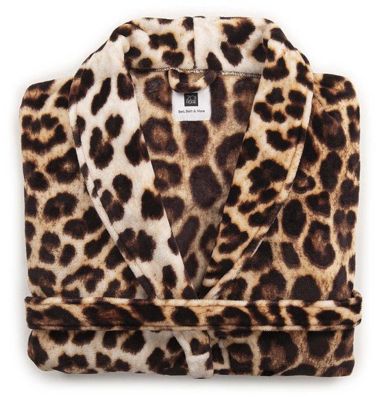 ZoHome Leopard Badjas Lang - Fleece - Maat XL - Bruin