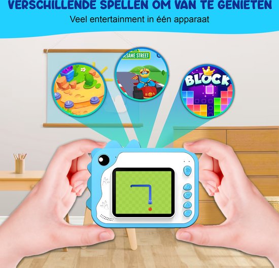 K&L® 3 IN 1 Digitale Kindercamera + Instant print + speelcamera - 32GB micro sd kaart - camera kinderen - Vlogcamera met games - Fototoestel voor Kinderen - Klein Formaat Speelgoed - Met videofunctie - Blauw