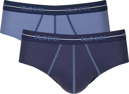 Sloggi Start Midi 2-Pack Slip - Heren - Katoen/Elastaan - Regular Waist - Elastische Band - Blauw/Multi - Maat M
