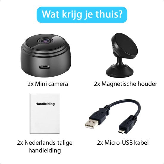 Tech Essentials Mini Verborgen Spy Camera - 1080P - Met WiFi APP - Micro Geheime Beveiligingscamera - Binnenhuis - Spionage - afluisterapparatuur - Zwart - 2-Pack
