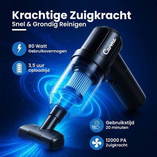 CarMe 2-in-1 Auto Stofzuiger - Zuigen & Blazen - Kruimeldief - 7 Opzetstukken - Oplaadbaar - Handstofzuiger - Airduster - Zwart