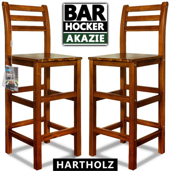 Deuba Barkruk Set van 2 – Acaciahout 40 x 35,5 x 110 cm – Bruin