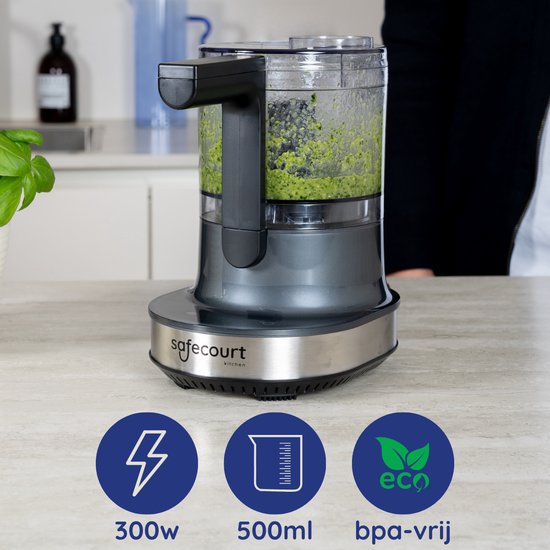 Safecourt Kitchen Hakmolen - Food chopper - Zwevende messen - IJscrusher - 700ml - Zwart/RVS