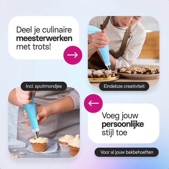 Spuitzak met spuitmondjes | Herbruikbaar | 24 spuitmondjes | blauw
