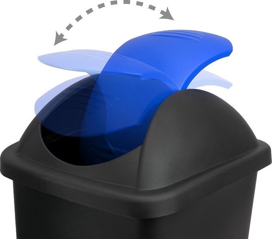 Deuba Vuilnisbak met Klapdeksel – 60Liter Kunststof – Zwart Blauw