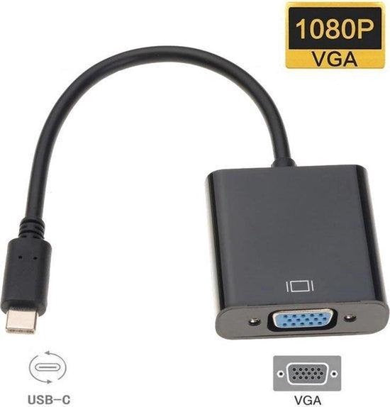 Techvavo® USB C naar VGA Adapter - USB C naar VGA - Full HD 1080P - Man naar Vrouw - Zwart