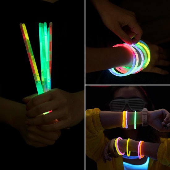 Partizzle 300 stuks Glow in the Dark Sticks - Extra Dik - Incl. Glowsticks Connectors - Breekstaafjes - Neon Carnaval Party Artikelen - Verjaardag Nieuwjaar Feest Versiering - 7 Kleuren