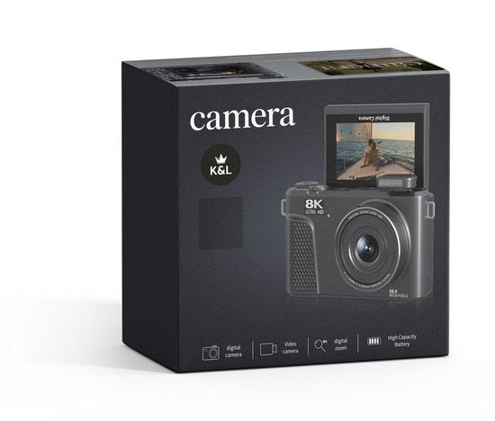 K&L - 8K 88MP - 18X Zoom - 128GB SD - WiFi - 3.0" UHD-display - mic-poort - Fotocamera - Compact Camera - Vlog Camera