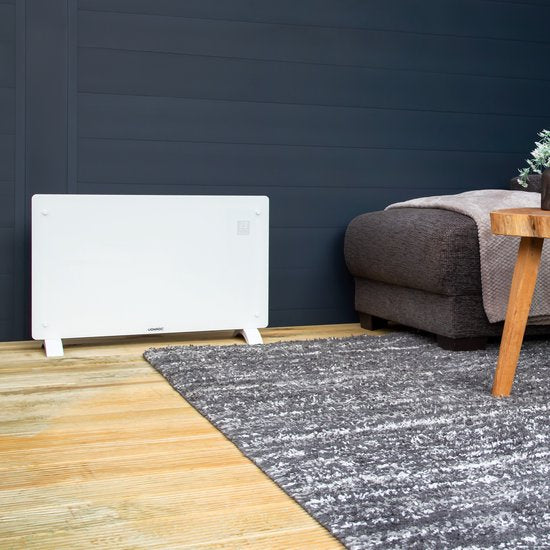 VONROC Luxe elektrische kachel - Convectorkachel met glazen paneel – 1000W/2000W - Verwarmt ruimtes tot 24m2 - Bediening zowel met app (via Wifi) als handmatig – Instelbare thermostaat en timer - Wit