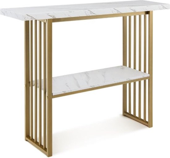 Coast 2 Niveaus Console -tabel met marmeren uiterlijk 120 x 29,5 x 92,5 cm wit en gouden