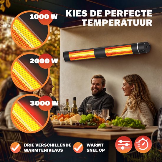 Monzana Infraroodstraler 3000W - 3 Standen/Afstandsbediening - Zwart