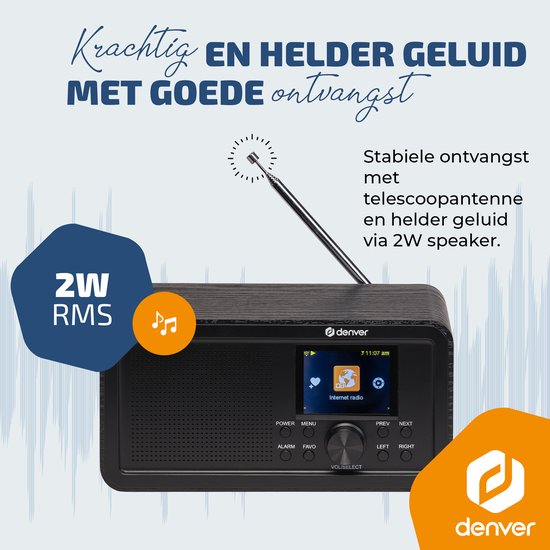Denver DAB Internetradio - DAB - FM - Internetradio - Noodradio - Bluetooth - Alarmfunctie - DIR200