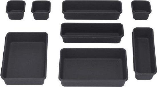 Springos Lade Organizer | Opbergbakjes | Lade Verdeler | voor Keuken en Bureau | Badkamer | Lade Bakjes | Make Up Organizer | 8 delen | Antraciet