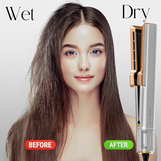 Sansbeauté Stijltang – 2-in-1 Wet-to-Dry, Haardroger & Stijltang, 3 Temperatuurinstellingen – 34,2 x 4,6 cm – Grijs