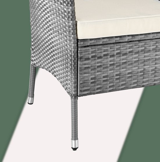 Casaria Polyrattan Tuinbank - Incl. Tafel & Kussens 7 cm - Grijs
