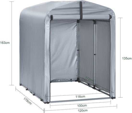 SoBuy Tuinschuur, Multifunctionele tuinhuis voor Fiets en Gereedschap, Fietsschuur, Waterdichte Garage voor buiten, Zilver, 120x176x163 cm, KLS11-K