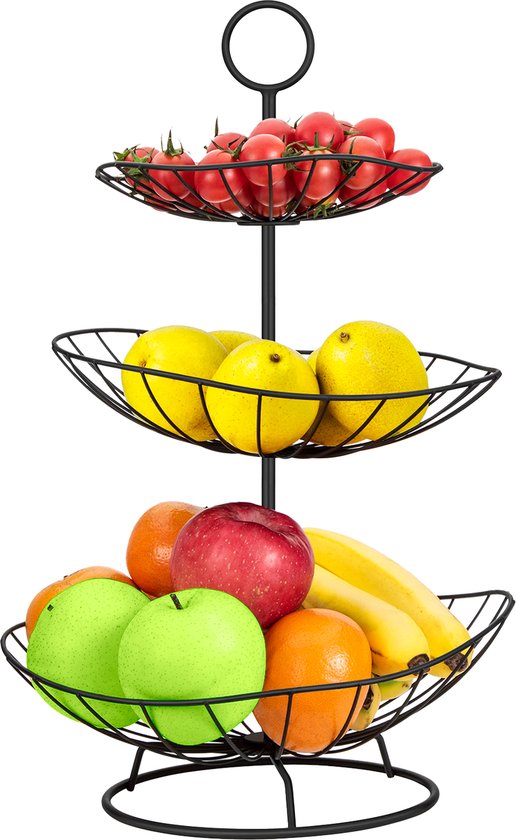Vaive Chique Fruitschaal 3 laags - Fruit Etagere - Fruitmand - Etagères - Zwart