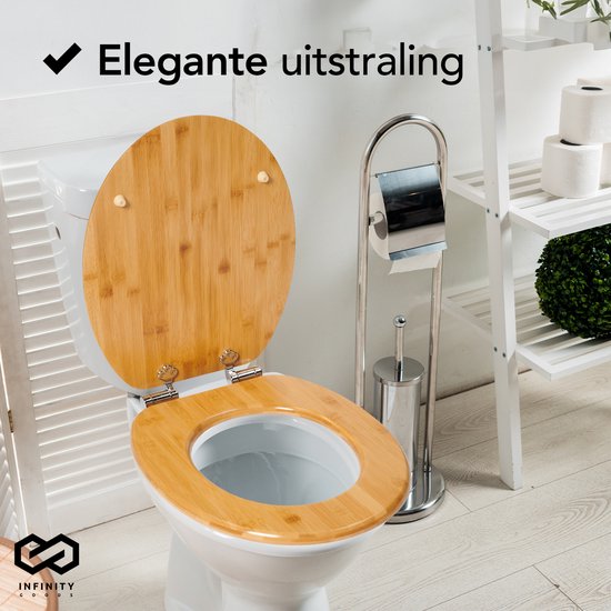 Infinity Goods Bamboe WC Bril Terry - Toiletbril Met Deksel - Soft Close - RVS Scharnieren - Inclusief Bevestigingsmateriaal