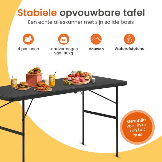 Goliving Inklapbare Tafel – Klaptafel – Campingtafel – Vouwtafel Buiten – Weerbestendig – 122 x 60 x 74 cm – Zwart