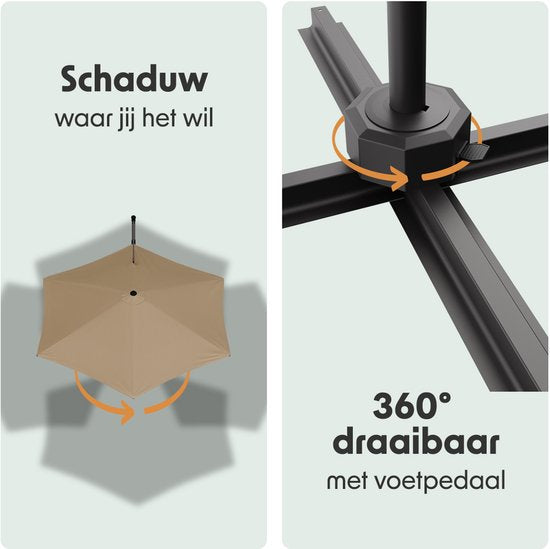 LifeGoods Parasol - Ø300 cm - 30° Kantelbaar - One-push Systeem - Waterdicht - met Hoes - Taupe