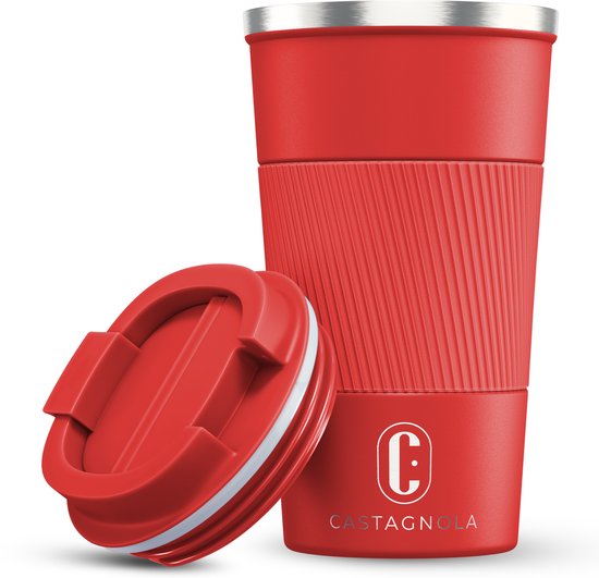 Castagnola Thermosbeker - Koffiebeker To Go - Travel Mug voor Koffie en Thee - Theebeker - 510 ML - RVS - Rood