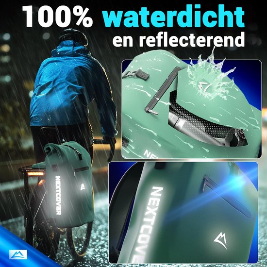 Nextcover 3in1 Fietstas Enkel voor Bagagedrager [PVC vrij] | Waterdichte Fietstas, Rugzak en Schoudertas 25L | Ideaal voor Laptop en Wekelijkse Aankopen | Fiets Tas Enkele | Fietstassen