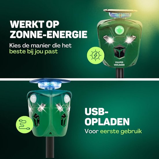 Vulpes Goods® Verjager - Ultrasone Kattenverjager op zonne-energie - Kattenschrik - Marterverjager - Dierenverjager - Waterdicht & 360° bescherming - Afweermiddel voor Ongedierte - PRO versie