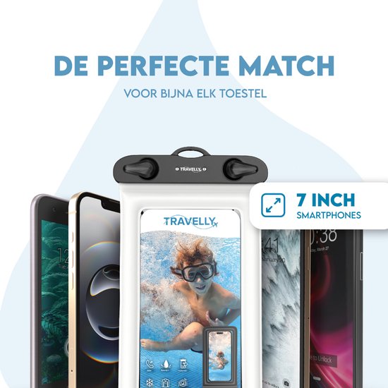 Travelly® Waterdicht Telefoonhoesje Set van 2 – Universeel Onderwater Hoesje voor Smartphone – Geschikt voor alle telefoons – Drybag – Voor Vakantie, Zwemmen & Watersport – Transparant/Wit