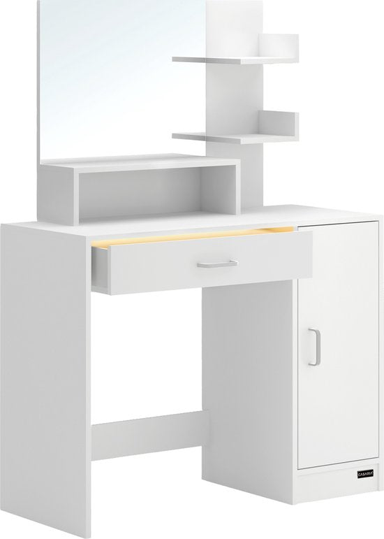 Casaria Makeup tafel Jocelyn - Spiegel Lade 3 Planken 90x40cm – Wit