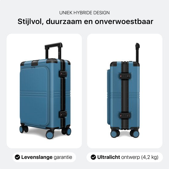ONYX Hybrid Pro Handbagage Koffer met Voorvak 38 Liter - Gerecycled Polycarbonaat en Ritsloos Design - Reiskoffer met TSA slot en Spinner wielen - Lichtgewicht Trolley met Laptopvak - Glacier Blue