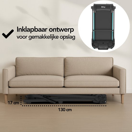 Brixy Loopband – Inklapbaar – Wandelband – 12 Programma’s – Tablethouder – Hellingsfunctie – Treadmill – 1–12 km/u