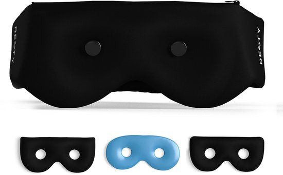 Resty® 4-in-1 Slaapmasker – 100% Lichtdicht – Koelen/Verwarmen/Aromatherapie – 3 Inzetstukken – Comfortabele 4D-pasvorm