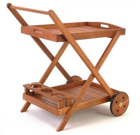 Trolley met wielen van acaciahout