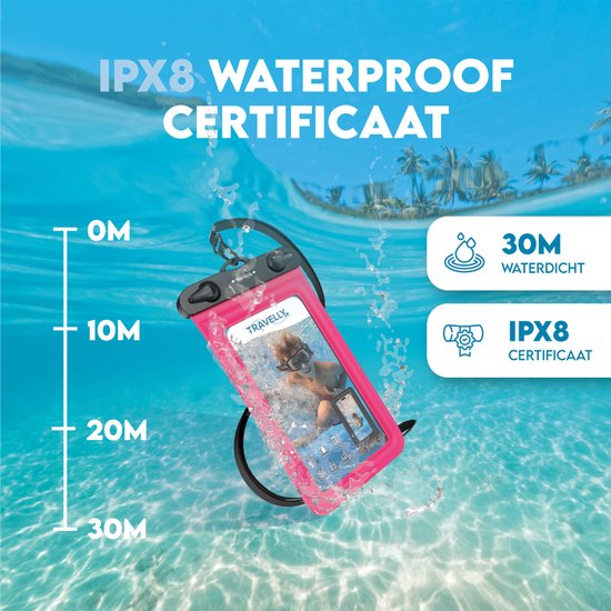 Travelly® Waterdicht Telefoonhoesje Set van 2 – Universeel Onderwater Hoesje voor Smartphone – Geschikt voor alle telefoons – Drybag – Voor Vakantie, Zwemmen & Watersport – Zwart/Roze