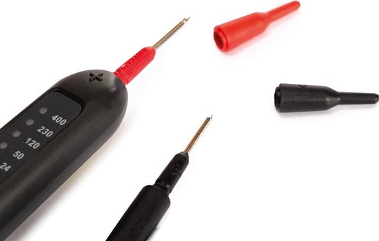 Velleman Tweepolige spanningstester, voor AC en DC, CAT III, van 12 tot 400 V, led-display, polariteitsaanduiding, nauwkeurig, voor binnen en buiten, zwart/rood