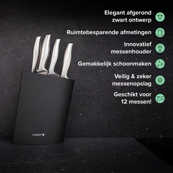 Coninx Viro Messenblok - Zwarte Messenhouder Universeel - Messenstandaard Zonder Messen - Keukenmeshouder Kunststof