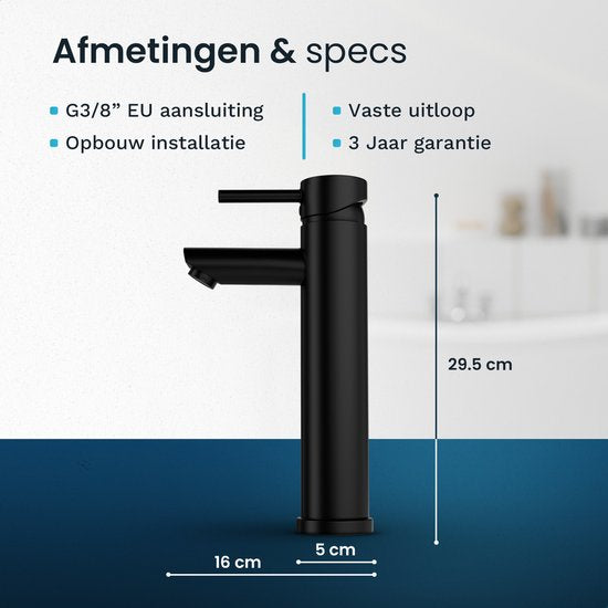 Mirlux Wastafel Kraan Zwart - Wastafel Mengkraan Badkamer - Wastafelkraan - Fonteinkraan / WC Kraan - Kraantje - Koudwaterkraan & Warmwaterkraan - Toiletkraan Koud Water & Warm Water