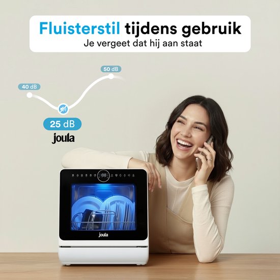 Joula Vrijstaande Mini Vaatwasser met Waterreservoir - 7 Wasprogramma's - 5 Couverts - Kleine Vaatwasser - Smalle Camping Afwasmachine Vrijstaand - 43x43x46 cm - Wit