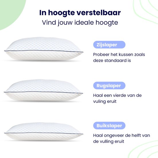 Soulsnooze® - Luxe Kwaliteit Hoofdkussen Gloom - Aanpasbaar Design - Geschikt voor rug-,zij- en buikslapers - 60x70 cm - Hoofdkussens Slaapkamer - Anti Allergie - Verkoelend - Wasbaar