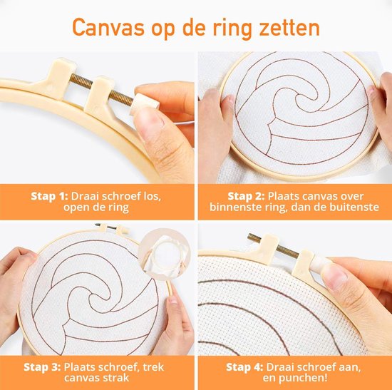 Happy Goods Punch Needle pakket 2 designs ZEEZICHT - Borduurringen met Borduurnaalden en Borduurgaren - 18 kleuren set – Compleet creatief hobby voorbedrukte borduurpakket voor volwassenen - hobby