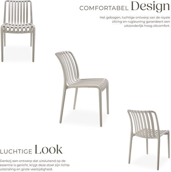 tectake® Set van 2 Tuinstoelen Alcudia - Taupe - Kunststof Stoelen - Stapelbaar - Stoelen voor Tuin, Terras of Balkon - Weerbestendig en UV-bestendig - Draagkracht 120kg per Tuinstoel