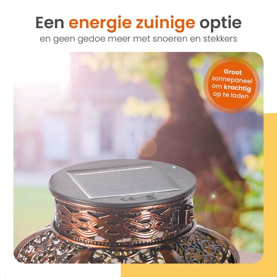 Goliving Solar Tafellamp Spark – Buitenlamp – 2 Stuks – Buiten Lantaarn – Tuinverlichting op Zonne-energie – LED Buitenverlichting – Hanglamp – 21 cm – Metaal – Brons