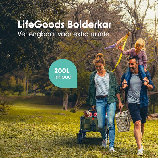 LifeGoods Bolderkar - Opvouwbare Bolderwagen - 130KG - 200L - Uitklapbaar - Met Beschermhoes - Groen