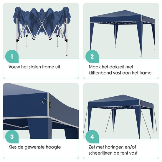 LifeGoods Partytent - Paviljoen - Easy Up - Opvouwbaar - Waterdicht - Met Draagtas - 300 x 300 cm – Blauw