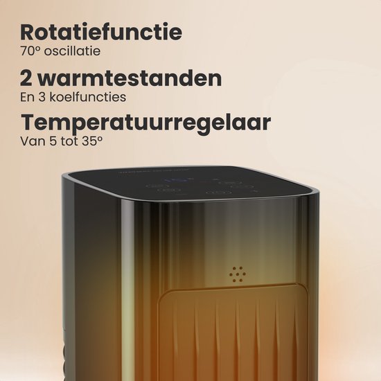 Auronic Elektrische Kachel - Keramische Kachel - Toren Kachel - 2200W Heater - Zwart