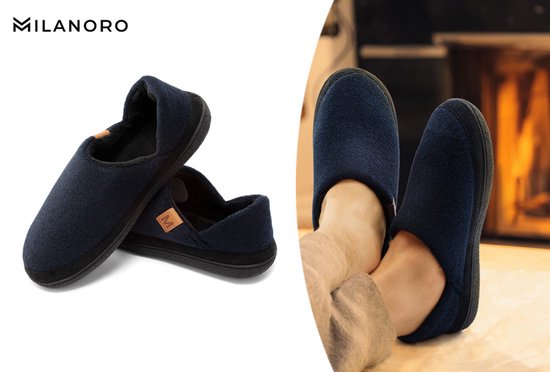 Milanoro - Comfortabele, warme herenpantoffels - Navy - 41-42