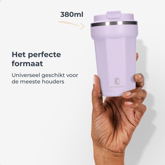 Castagnola Thermosbeker - Koffiebeker To Go - Travel Mug voor Koffie en Thee - Theebeker - 380 ML - RVS - Lichtpaars - Octagon
