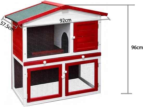 Konijnenhok met ren - hok voor konijn cavia knaagdieren - kooi voor dieren - dierenverblijf - geschikt voor binnen en buiten